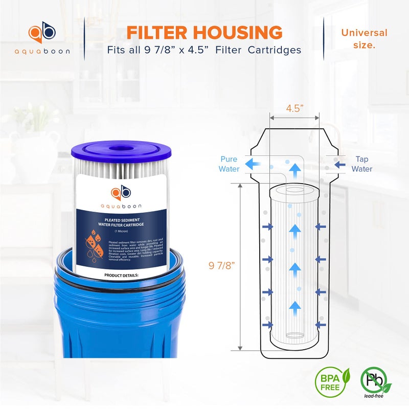 Aquaboon 1 Micron Pleated Water Filter 10 x 4.5 for Whole House Sediment Water Filter Replacement Compatible with Well Filters FXHSC, R50-BBSA (4-PACK) - Image 2